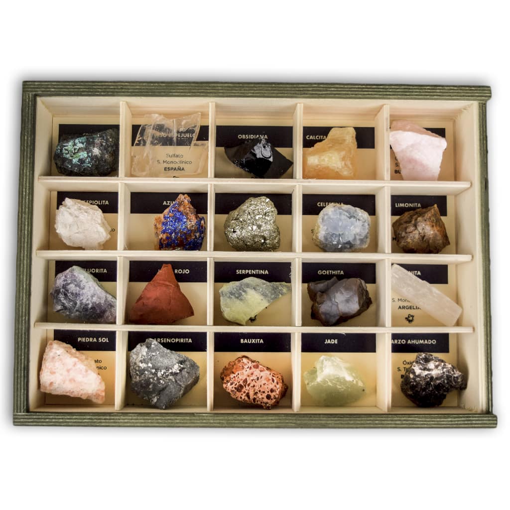 Colección de 30 Minerales del Mundo Premium en Caja de Madera