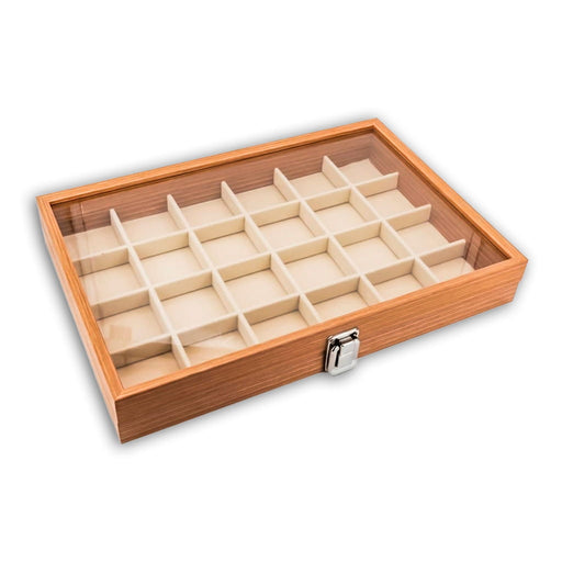 Caja Expositora de Madera y cristal con 24 compartimentos