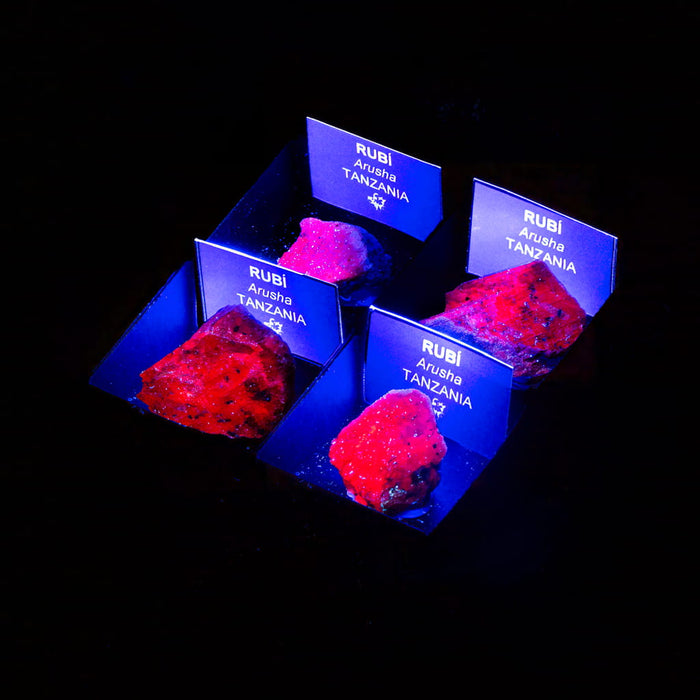 Rubí Fluorescente en Cajita de Colección 4x4 cm fluorescente