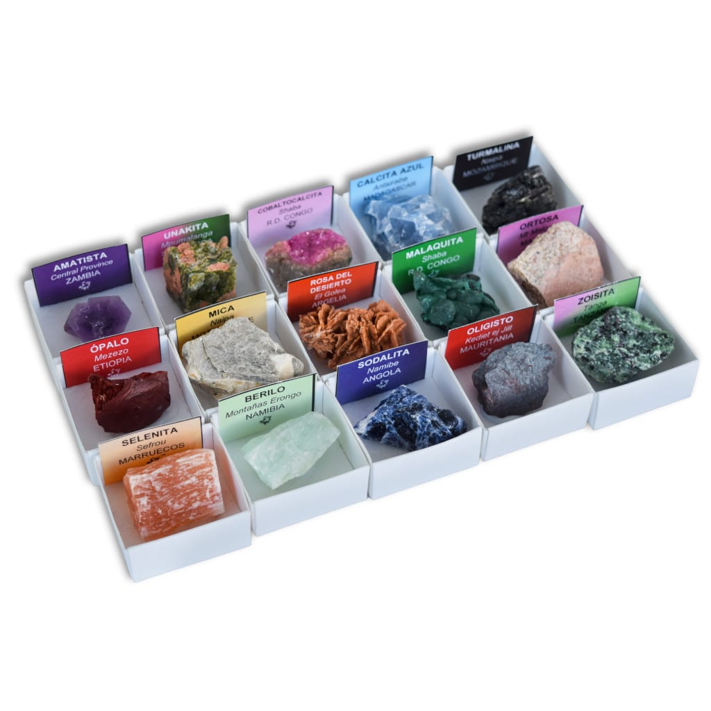 Colección de 15 Minerales de La Comunidad de Madrid en Caja de Madera Natural - Minerales Reales educativos con Etiqueta informativa a Color. Kit de Ciencia de Geología para niños Colección de 15 Minerales de La Comunidad de Madrid en Caja de Madera Natural - Minerales Reales educativos con Etiqueta informativa a Color. Kit de Ciencia de Geología para niños