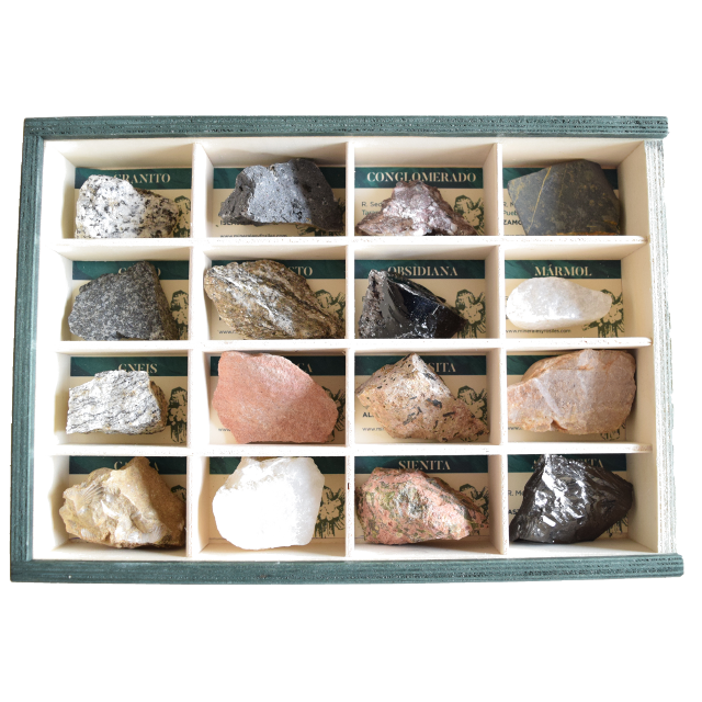 Coleção de 16 rochas didáticas 