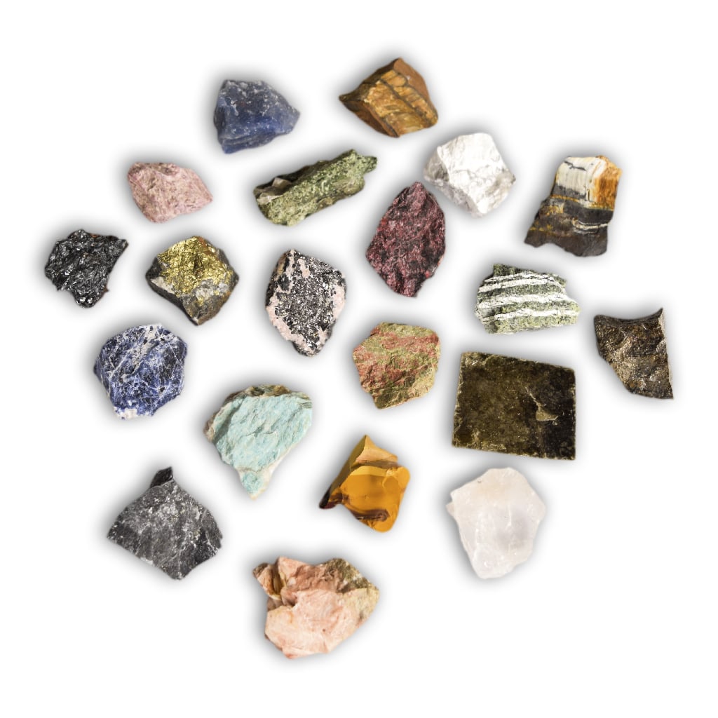Colección de 15 Minerales del Mundo en Caja de Madera Natural - Minerales  Reales educativos con Etiqueta informativa a Color. Kit de Ciencia de